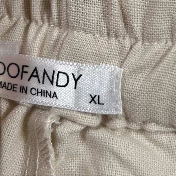 NWT Cream Straight Leg Linen Blend Pants w/ Elastic Waist and Relaxed Fit. XL - Picture 5 of 10